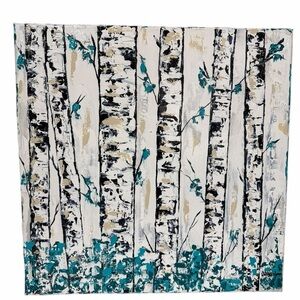 Original Artwork Acrylic on Canvas 16 x 20 Winter Birch In Teal
